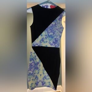 Asymmetrical Floral Panel Dress - Black and Blue